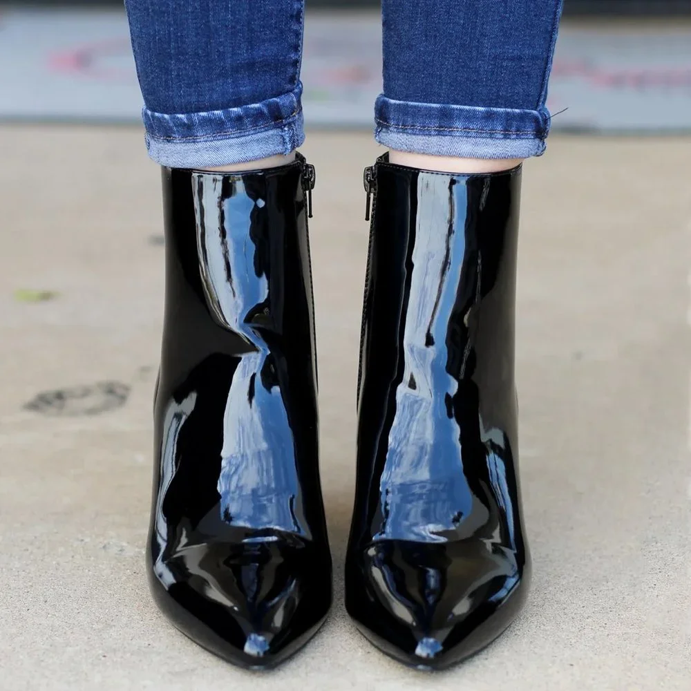 BAMBOO Black Patent Ankle Boots - Picture 2 of 3